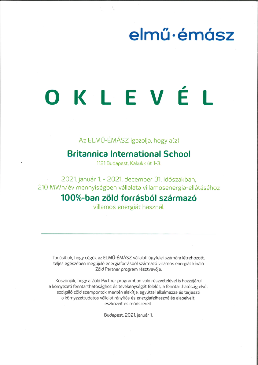 Green School Certiificate 2021
